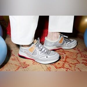 Gucci Men’s Ultrapace Sneakers Silver Metallic Mesh Size 14 EUC